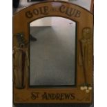 A large wooden golf club St. Andrews mirror, size 66 x 89.5cm.