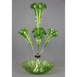A Victorian green glass epergne, H. 56cm.