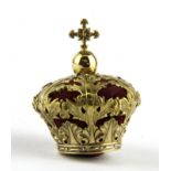 A gilt crown pin cushion, H. 5cm.