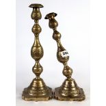 A pair of hallmarked silver candlesticks, H. 31.5cm. One A/F.
