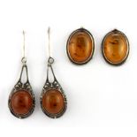 Two pairs of 925 silver and faux amber earrings.