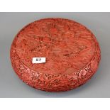 A large Chinese carved cinnabar lacquer box, Dia. 30cm.