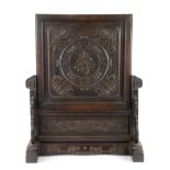 A Chinese carved hardwood desk stand, H. 52cm W. 43cm.