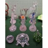 A collection of miscellaneous glass figures, to include: a pair of ballerinas,