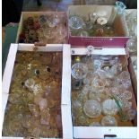 Four boxes of miscellaneous glassware, to include: salts, brandy balloons, candlesticks,