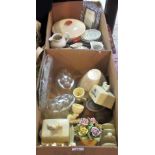 Two boxes of miscellaneous china, to include: Poole lidded tureen, toast racks depicting Lurpak,