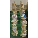 A collection of Continental figurines, consisting of six various couples,