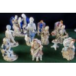 A collection of miscellaneous Continental figurines, to include: female harpist and her companion,