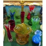 Twelve items of various coloured studio glass.