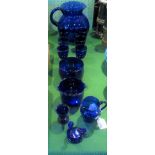 Twelve items of Bristol Blue glassware, to include: large jug, six goblets,