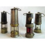 A John Davis & Son of Derby safety miner's lamp, together with three further miner's lamps.