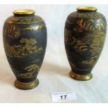 A pair of Japanese Meiji period black ground satsuma vases,