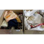 Two boxes containing a quantity of various silk scarfs.