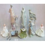 A collection of six Royal Doulton figurines, to include: Promenade HN3072, Flirtation HN3071,