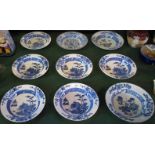 A collection of nine late 19th/early 20th century Chinese blue & white bowls,