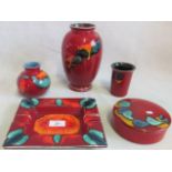 Five items of Poole pottery 'Living Glaze', to include: volcano bud vase,