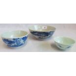 A Chinese Qing dynasty blue & white porcelain rice bowl, painted in the transitional-style,