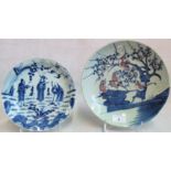 A Chinese Qing dynasty blue & white porcelain saucer dish with figural decoration,