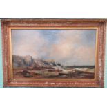 William McAlpine, a large 19th century gilt framed oil on canvas, Arch Rock - Devon Coast, signed,