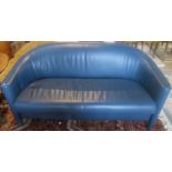 A contemporary blue leathered upholstered two seater sofa.