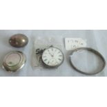 A hallmarked salt in the form of an egg, a hallmarked cased fob watch,