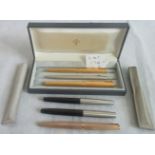 A 9ct gold Parker 51 fountain pen, together with five other related pens.