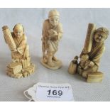 A Japanese Meiji period carved ivory Okimono of a fisherman,