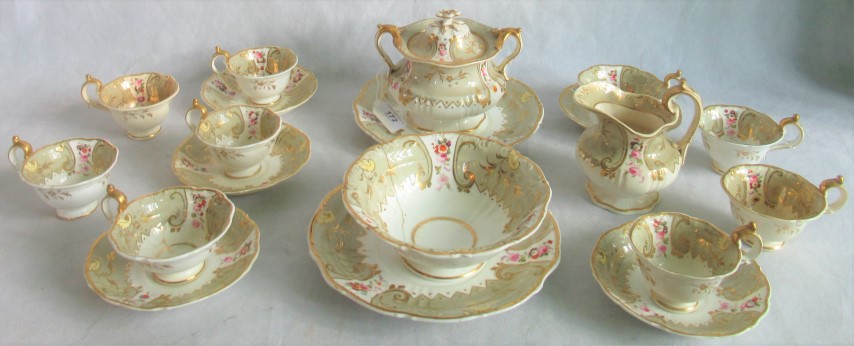 A quantity of Davenport china with gilt and floral decoration, on a white ground,