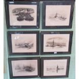 A collection of six framed and glazed prints,