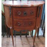 A French kingwood demi-loom chest of two drawers and marble top.