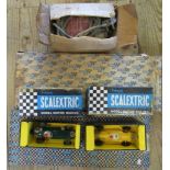 A small quantity of Tri-ang Scalextric track, a Cooper racing car,