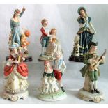 A collection of six Continental figurines.