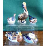 A collection of five Royal Crown Derby animals, comprising: pelican,