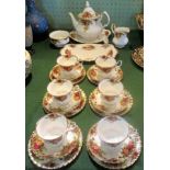 An Old Country Roses six piece tea service, comprising: teapot, sugar bowl, milk jug,