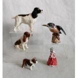 A collection of five miscellaneous items, to include: Beswick kingfisher, Beswick spaniel,