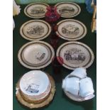 A set of six decorated plates depicting scenes of Newport Pagnell,