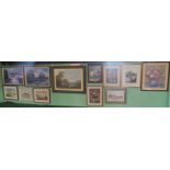 A collection of ten miscellaneous framed and glazed watercolours and prints,