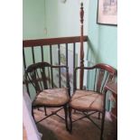 Two Edwardian inlaid corner chairs, together with an oak standard lamp.