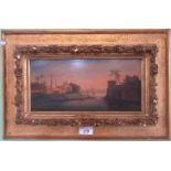 C Granci, gilt framed oil on board, lagoon with sailing vessels, signed, 14 x 31cm.