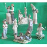 A collection of eight various Lladro figurines, to include: a dancing couple, baseball player,