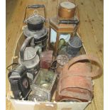 A box containing a quantity of miscellaneous lamps, to include: carriage lamps, roadwork lamp,