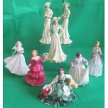 Two Royal Doulton ladies, Ashley HN3420 and Elyse HN2474, together with six other related figurines.