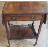 A Victorian rosewood and strung inlaid drop flap occasional table,