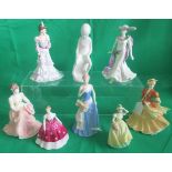 A Spode figure titled 'Simon' by Pauline Shone, together with seven various Coalport figurines.