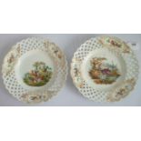A pair of Meissen reticulated ribbon plates,