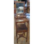 A Victorian mahogany two tier single drawer washstand, together with a Victorian toilet mirror.