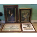 A collection of four various prints in decorative painted frames, various sizes.