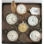 A collection of seven pocket watches and chains, to include: G.S.T.P watch.