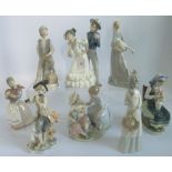 A collection of eight Lladro, Nao and other related figurines, to include Flamenco Dancers,