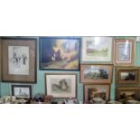 A collection of ten miscellaneous framed and glazed pictures,